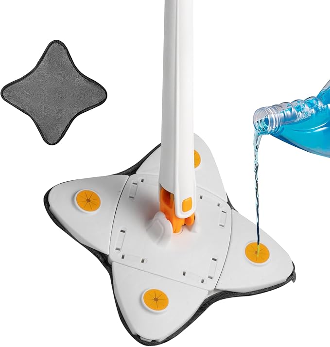 Magic Mop w/ Adjustable Long Handle and 2 Replacement Pads 360° Rotatable Multi Purpose Cleaning Mop (White)
