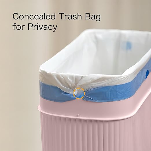 Bathroom Trash Can with Lid 12L Small Plastic Garbage Can for Kitchen with Press Top Lid 3.2 Gallon Slim Dog Proof Wastebasket Trash Bin for Office Bedroom Living Room Home Cabinet-Pink