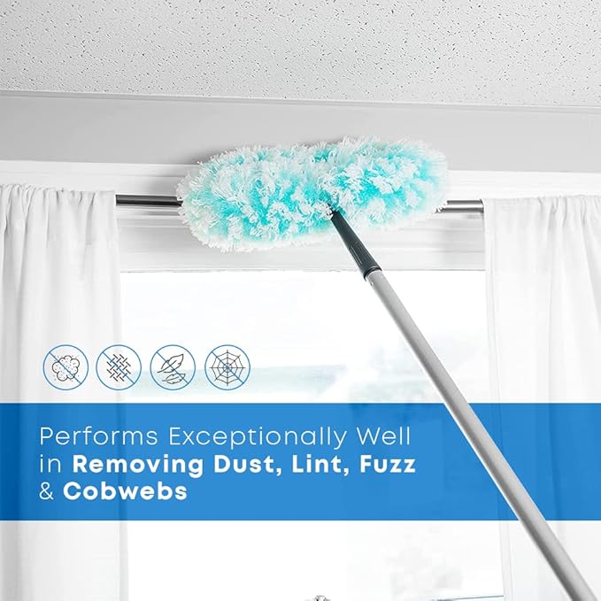 Fuller Brush Fuzzy Fan Duster – Dust &amp Clean Ceiling Fans Walls Woodwork – Polystatic &amp Microfiber Grabs &amp Holds Dust Lint Cobwebs &amp Dirt - Fan Duster with Handle (Pink)