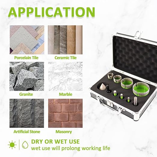Diamond Core Drill Bits Set - 10pcs Tile Hole Saw Kit 6/8/10/25/35/50/65mm with 2 Diamond Beveling Chamfer Bits for Porcelain Ceramic Tile Granite Marble