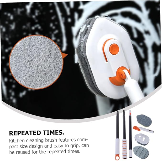 Beaupretty Extendable Handle Scrub Brush Multi-Purpose Bathroom and Floor Cleaning Tool with Durable Hard Bristle and Microfiber Heads for Stain Removal Toilets and Showers