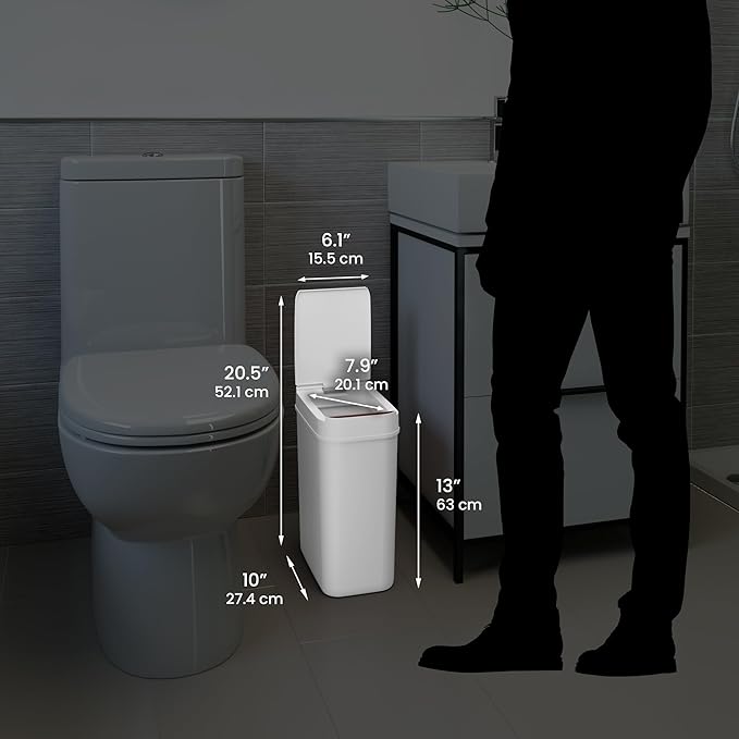iTouchless 3 Gallon Sensor Bathroom Trash Can 10 Liter Small Touchless Automatic Slim Garbage Bin with Lid Narrow Smart Motion Control Commercial Waste Basket for Bedroom Office White