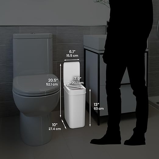 iTouchless 3 Gallon Bathroom Sensor Trash Can 10 Liter Touchless Slim Automatic Small Garbage Bin with Lid Narrow Smart Motion Control Commercial Waste Basket for Bedroom Office White