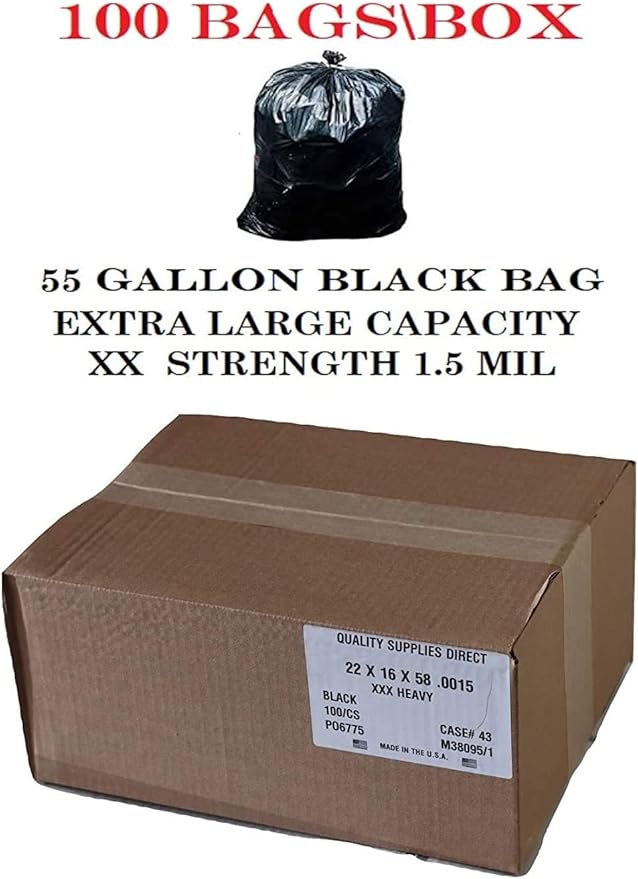 Trash Bag 55 - 60 Gallon - (100 CountBox) 38 x 58 Density Garbage Bags ( Black )