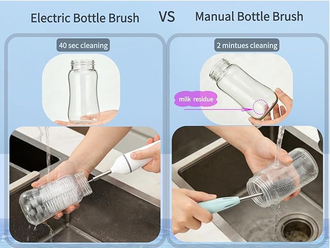 Electric Bottle Cleaner Pro 11 in 1 Baby Bottle Brush with Drying Rack Sponge Brush Silicon Brush Formula Mixer Nipple Brush Soap Dispenser Microfiber Cleaning Cloth Included