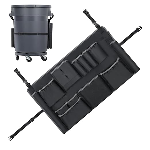 Durable Trash Can Bag Multi-Pocket Storage 32-55 Gallon Organizer with Heavy Duty Feature Commercial Cleaning Accessory Garbage Bin Holder with Convenient Design Housekeeping Supplies for Park