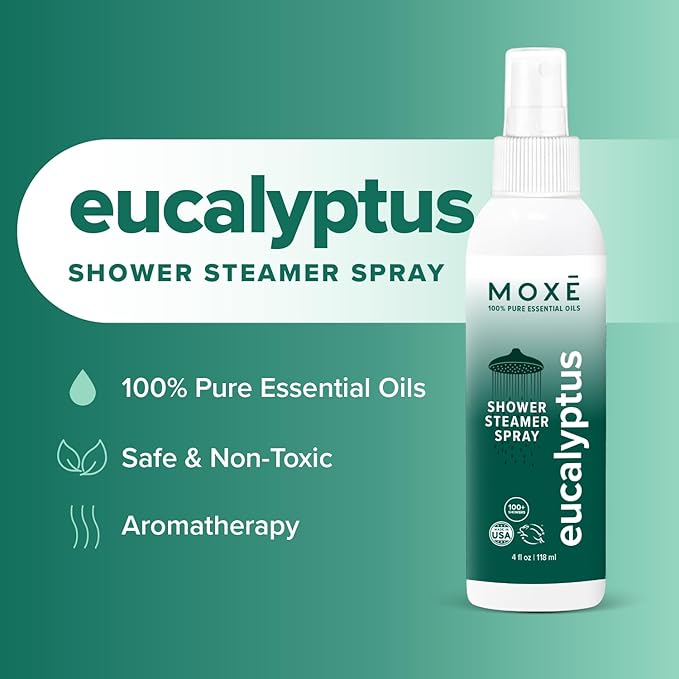 MOXE Shower Mist Spa Steam Spray Certified Natural Essential Oils Aromatherapy Calming Relief (Lavander and Eucalyptus 4 Fl Oz (Pack of 2))