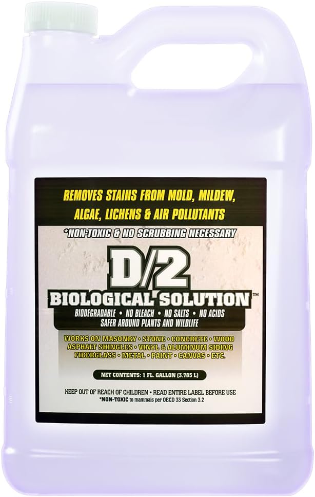 D2 Biological Solution - 1 Gallon - Professional-Grade Cleaner for Mold Mildew Algae Lichen - Non-Bleach pH Neutral Biodegradable - Stone Marble Concrete Headstones Monuments