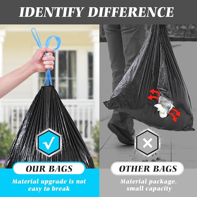 18 Gallon 120 Counts Strong Drawstring Trash Bags Garbage Bags by Teivio Bathroom Trash Can Bin Liners Plastic Bags for home office kitchen Black