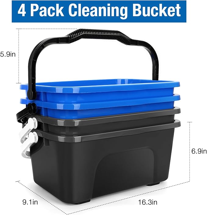 3 Gallon Mop Cleaning Bucket with Handle4 Pcs Compact Square Plastic Bucket for Window CleaningCar Washing Mopping &amp Household Cleaning Supplies Organizer Wash Water Bucket for Storage Blue Gre