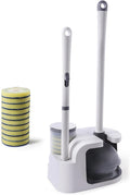 Eyliden Disposable Toilet Brush and Plunger Combo | 2-in-1 Toilet Bowl Wand Kit - 10 Count Pre-Soaked Refill Heads 3-Step Plunger Storage Holder - Compact Toilet Cleaning System (White)