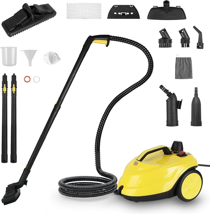 Handheld Steam Cleaner Portable Steamer with 15pcs Accessories Steam Lock 16.8ft Long Power Cord 2L Large Tank Overheat Protection Multi-Purpose Steamer for Home Car Bathroom Grease (Yellow)
