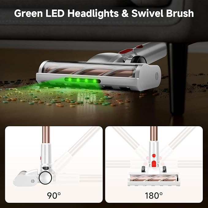 Cordless Vacuum Cleaner Powerful Suction Vacuum Cleaners for Home Stick Vacuum Cordless with LED Display Anti-Tangle &amp Wall Mount 8 in 1 Lightweight Vacuum for Hard Floors Pet Hair(Gold)