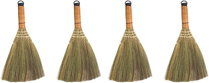 Veemoon 4 Pcs 12 Inch Whisk Broom Handheld Cleaning Broom Straw Corn Whisk Brush Small with Handle Dust Brush Rustic for Dirt and Debris Household