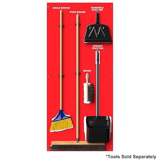 Clean &amp Sweep 5S Shadow Board/Wall Mount Broom Holder 68 x 30 Board 5S Cleaning Station - Board Only Tools Sold Separately Made in The USA by AccuformNMC Red/White PSB714RDWT