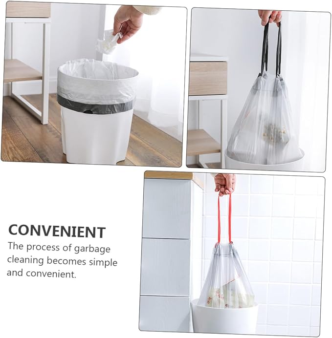 Drawstring Garbage Bags 90pcs Disposable Trash Bags with Handles for Kitchen and Household Waste Collection Random Color