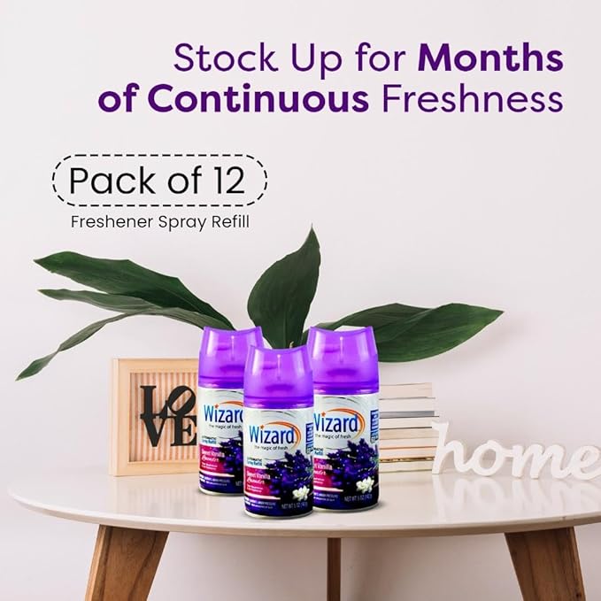 12 WIZARD AUTOMATIC SPRAY REFILLS SWEET VANILLA LAVENDER 5 oz