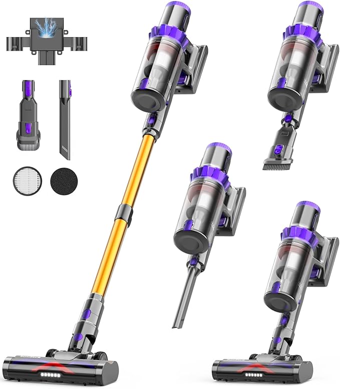 Cordless Vacuum Cleaner 50KPA Powerful Suction 70Min Runtime Vacuum Cleaners for Home Self-Standing Stick Vacuum with Charging Dock StationAnti-Tangle Brush for Home Pet Hair/Carpet/Hardwood Floor