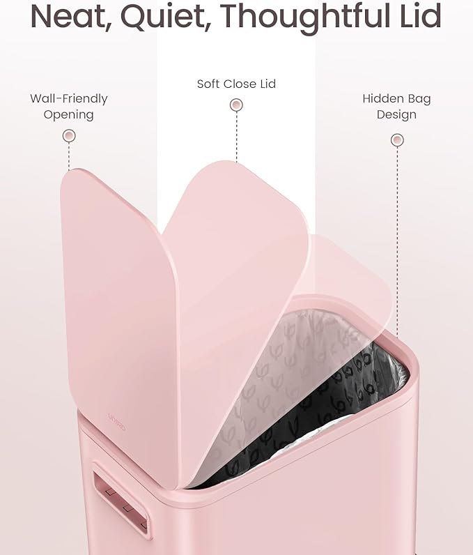 Cesun Small Bathroom Trash Can with Lid Soft Close Step Pedal 5 Liter / 1.3 Gallon Stainless Steel Garbage Can with Removable Inner Bucket Waste Basket for Bathroom Bedroom (Pink)