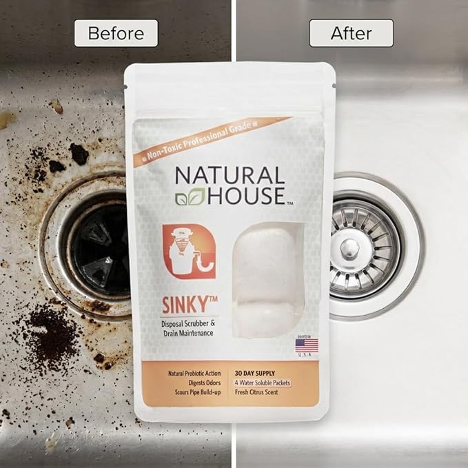 Natural House Sinky - Probiotic Garbage Disposal &amp Drain Cleaner Pods - Breaks Down Grease - Citrus Scent - Septic Safe - 120 Count