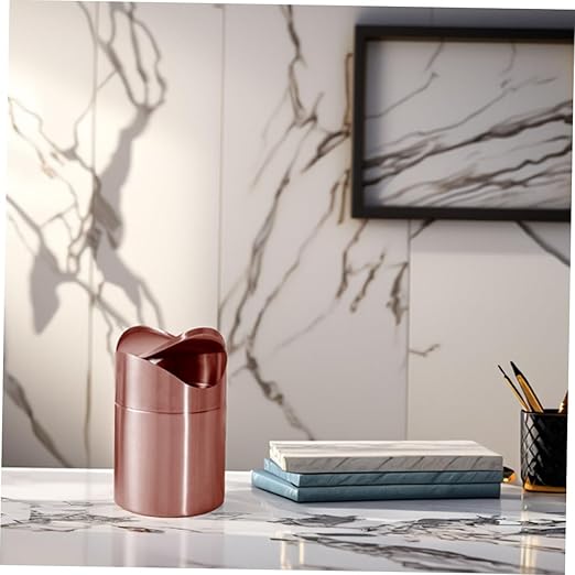 Mini Stainless Steel Trash Can with Lid Small Rose Gold Waste Basket for Office Bathroom Kitchen Compact Countertop Garbage Bin for Boys and Girls Decorative Storage