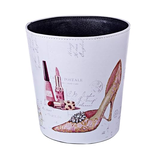 10L/2.64 Gallon Trash Can Decorative Waste Basket PU Leather Waste Paper Basket Waterproof Garbage Can for Bathroom Bedroom Office Kitchen and Living Room - Lipstick High Heels