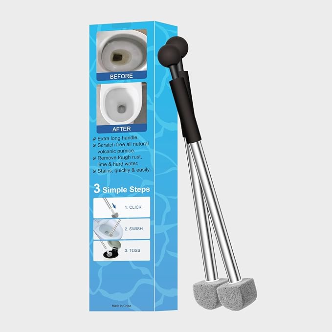 Pumice Stone Toilet Bowl Cleaner Toilet Deep CleaningBathroom Cleaner Brush with Long Handle for Remove Hard Water Stains with Toilet Handle+ Pumice Stones