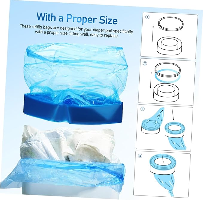 Disposable Diaper Pail Bags 5 Rolls Blue Pe Thickened Trash Bags Odor-resistant for Nursery Home Garbage and Diaper Storage 260mm X 7m