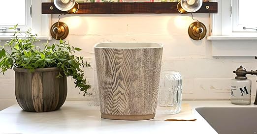 Hymmah Bathroom Trash Can 1.8 Gallon(7 Liter) Small Kitchen Garbage CanDecor Wastebasket for Bedroom OfficeResin Hand-Carved