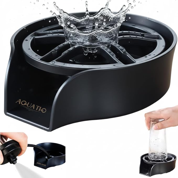 2-in-1 Glass Rinser &amp Sink Sprayer Attachment – High Pressure Cup Washer for Kitchen Sink – Matte Black Bottle Cleaner -Stainless Steel Cup Cleaner (Fits Standard Counter Holes)