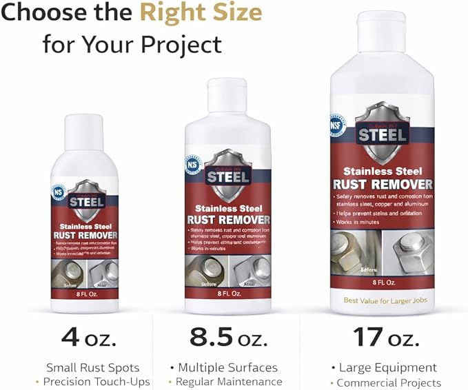 Stainless Steel Rust Remover – NSF Approved Non-Toxic Rust Stain Remover for Stainless Steel Appliances Sinks Grills Marine Hardware &amp Commercial Equipment (4 oz)