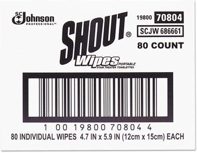 SC Johnson Shout 686661 Wipe &amp Go Instant Stain Remover 4.7 x 5.9 80 Packets Pack of 1