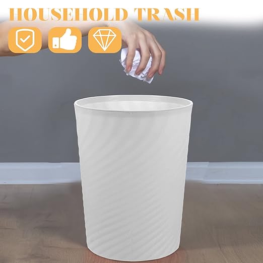 VOSAREA 2pcs Simple Style Plastic Wastebasket Trash Can for Home Office Kitchen Bedroom Capacity White