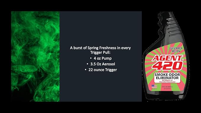 AGENT 420-22 oz Cannabis Odor Destroying Spray for Eliminating Cigarette Smoke or Most Unwanted Odors In Your House Car or Apartment - Freshen Up The “Joint” (Cucumber Watermelon 22 Ounce)