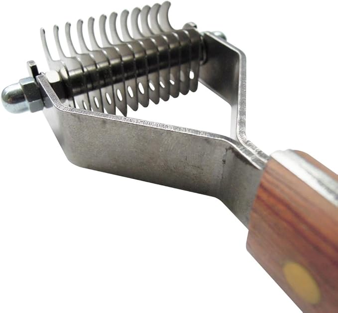 Mars Coat King Dematting Undercoat Grooming Rake Stripper Tool for Dogs and Cats Stainless Steel with Wooden Handle for Thick Coats 12-Blade Stripper for Groomers Pet Owners