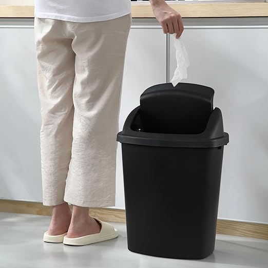 Plastic Trash Can Rectangular Commercial Office Wastebasket 7 Gallon (Pack of 4) Black