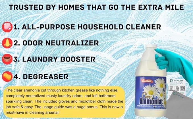 Clear Ammonia Cleaning Kit – 2 x 64oz Bottles with Gloves Microfiber Cloth &amp Usage Guide – Odor Neutralizer Degreaser &amp Laundry Booster