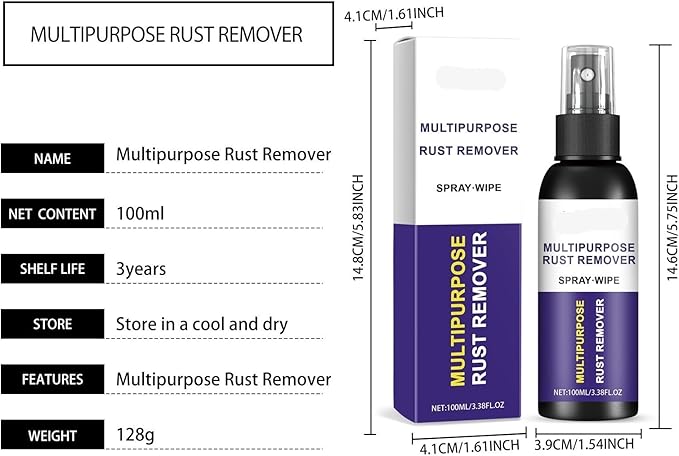 Multi-Purpose Rust Remover Spray Metal Stain &amp Yellowing Cleaner Gentle On Surfaces For Toilets Kitchenware Bathroom Hardware(2PCS)