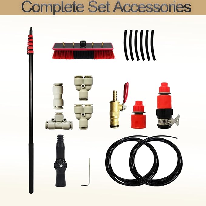 Telescopic Glass Cleaner Photovoltaic Cleaning Telescopic Rod 3.6m-10.8m Multi-Purpose Water Spray Brush with Scraper Can Clean Windows and Solar Panels5.4M/18FT