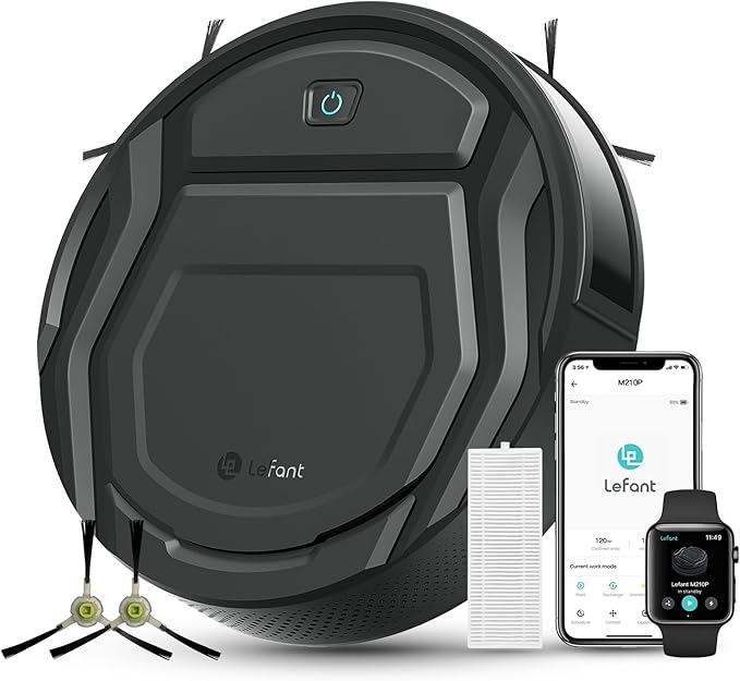 Lefant M210 Pro Robot Vacuum Slim Quiet 3 Adjustable Suction Levels 6 Modes Robot Vacuum Cleaner for Pet Hair Hard Floors &amp Low Carpets Self-Charging WiFi/App/Alexa Control Black