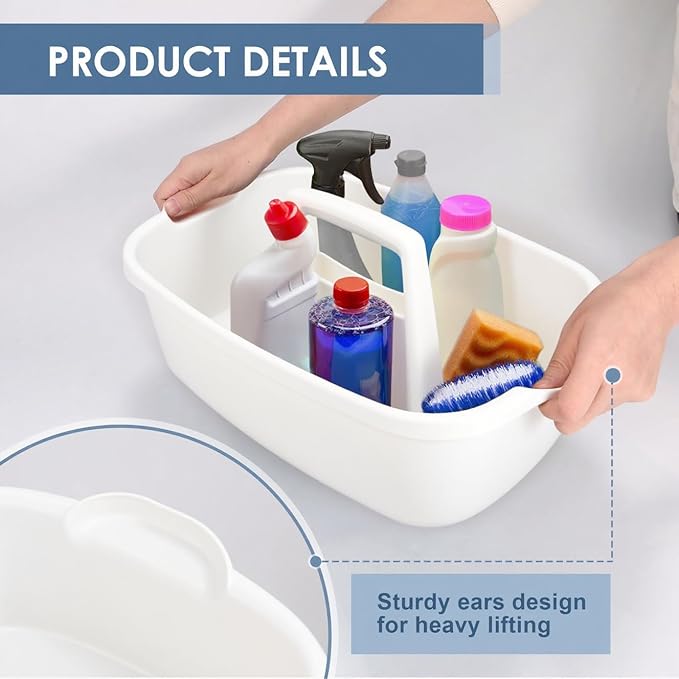 2 Pack Cleaning Supply Caddy with Handle Portable Shower Caddy Organizer Plastic Basket with Handle Stackable Tool Storage for Bathroom Garden Kitchen Home Organization White