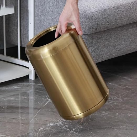 8L/2.1gal Brass Gold Trash CanSmall Bathroom Garbage CanBrushed Trash Can for BathroomPowder RoomBedroomOffice (Gold)