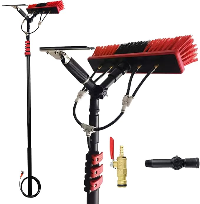 Water Supply Rod Kit Glass Cleaning Tool with Rubber Scraper Retractable Water Supply Rod for Cleaning Solar Panels and Window Glass Overhead Cleaning3.6M/12FT