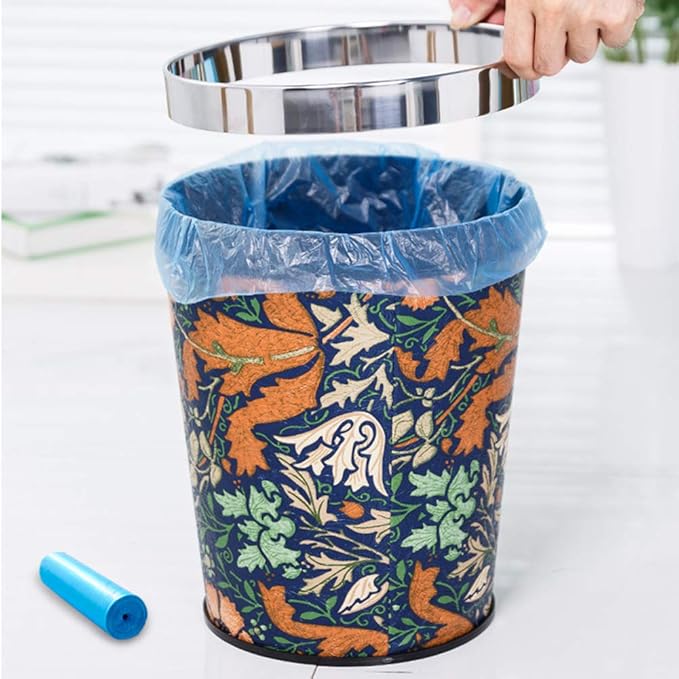Flower Pattern Trash Can Wastebasket Round Garbage Container Bin for Bathrooms Powder Rooms Kitchens Home Offices (Peony Flower Small)