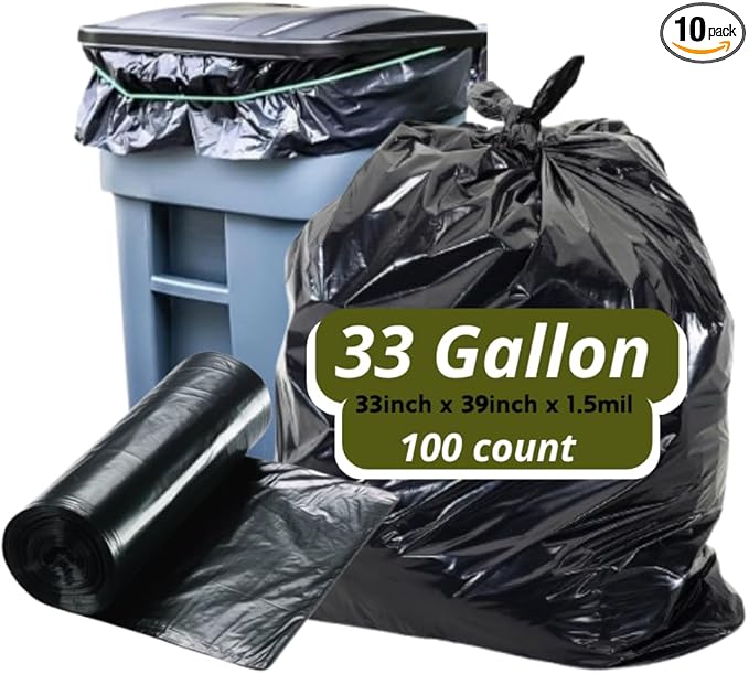 33-38 Gallon Black Garbage BagsTrash Bags 33x 39 100 Count – Extra Large Garbage Bags for Kitchen Office Lawn Maintenance and Leaf Cleanup