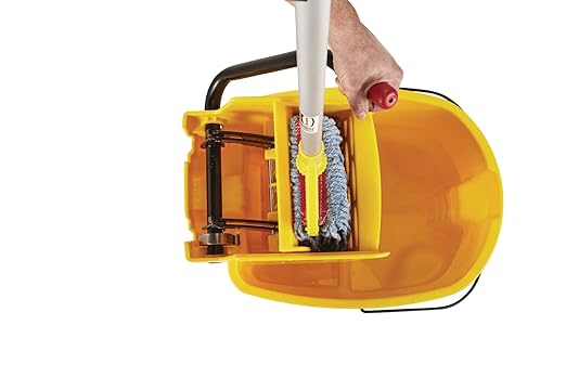 Rubbermaid Commercial Products WaveBrake 26 Qt. Side-Press Mop Bucket and Wringer Combo on Wheels Yellow for Professional/Industrial/Business Heavy-Duty Floor Cleaning/Mopping