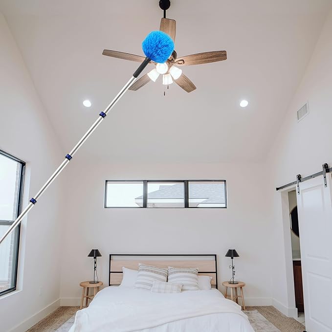 23FT High Reach Cobweb Duster with Extension Pole Spider Web Brush with Lightweight 4-16.5 ft Telescoping Pole Soft Bristles Webster Cobweb Duster for Outdoor Indoor Cleaning