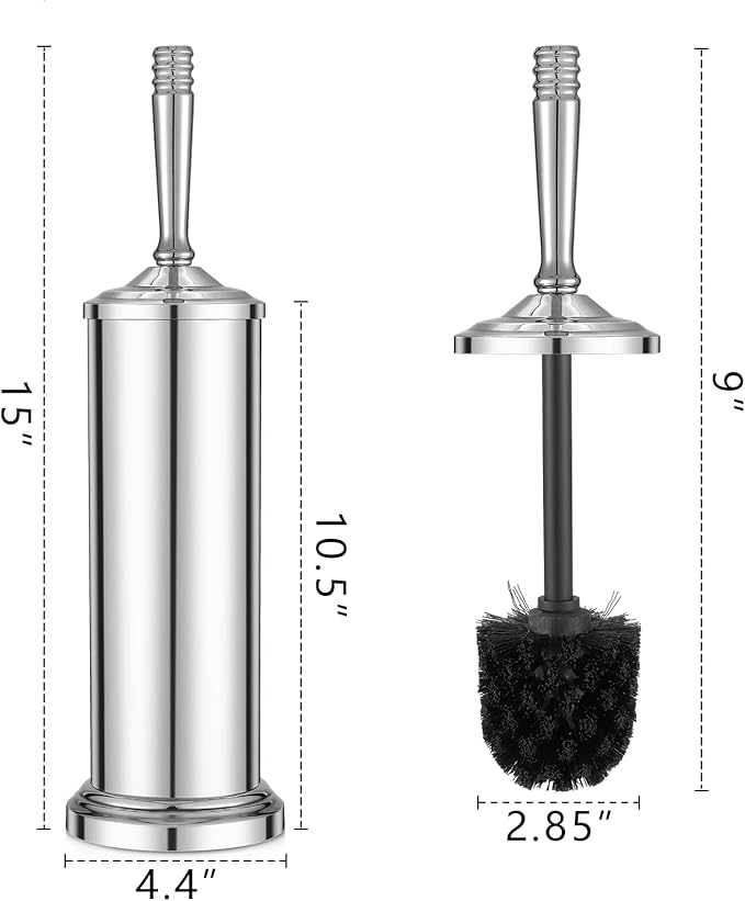 Chrome Toilet Brush and Holder Set Stainless Steel Toilet Brush for BathroomHeavy Duty Toilet Bowl Brush and HolderDeep Cleaning Modern Toilet Cleaner Brush -Space Saving Covered Brush
