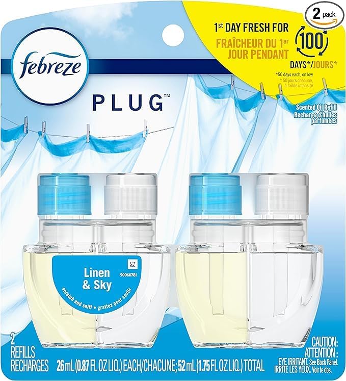 F.e.b.r.e.z.e Odor-Fighting Fade Defy Plug Air Freshener (2) of 0.87 fl oz Refills (Linen &amp Sky)