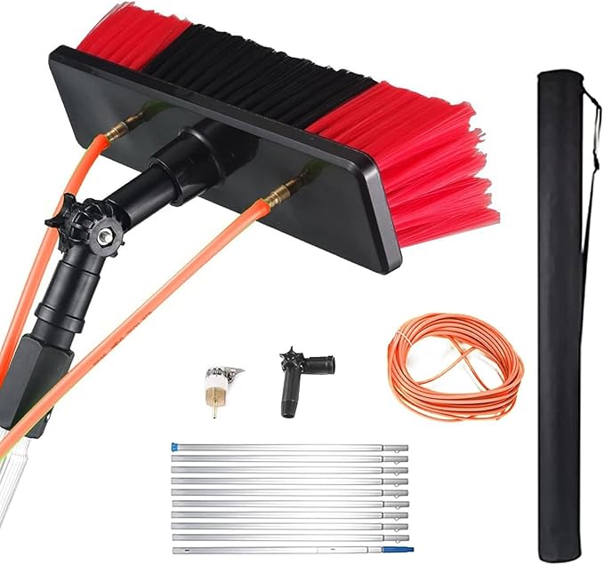 Window Cleaning Pole Water-Fed Telescopic Brush Extendable Cleaning Conservatory Roof Cleaning Window Cleaner Kit for Photovoltaic Panel Cleaning Trucks(30cm Brush Head10M)